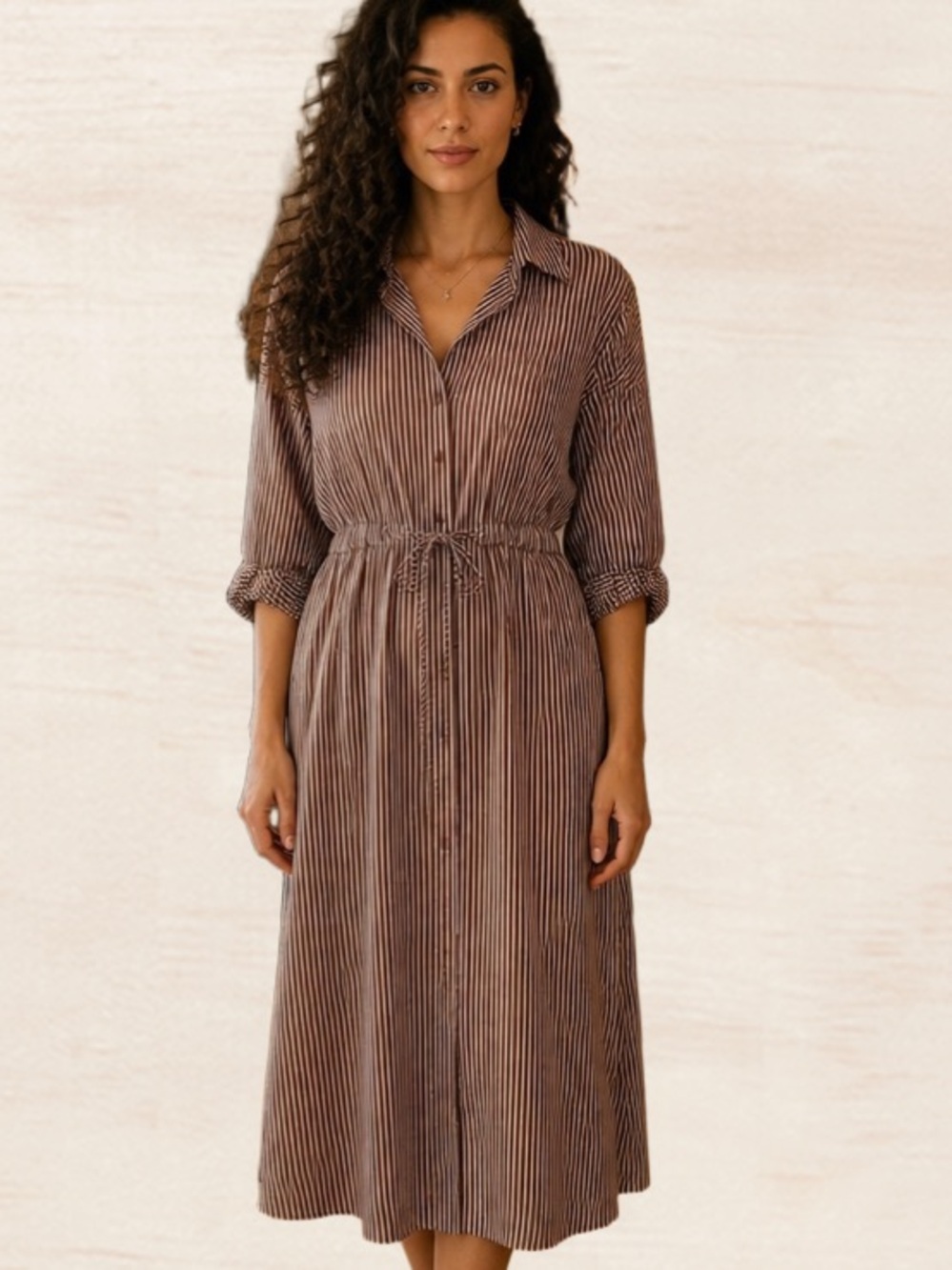 Cafe Stripe Linen Julien Shirt Dress